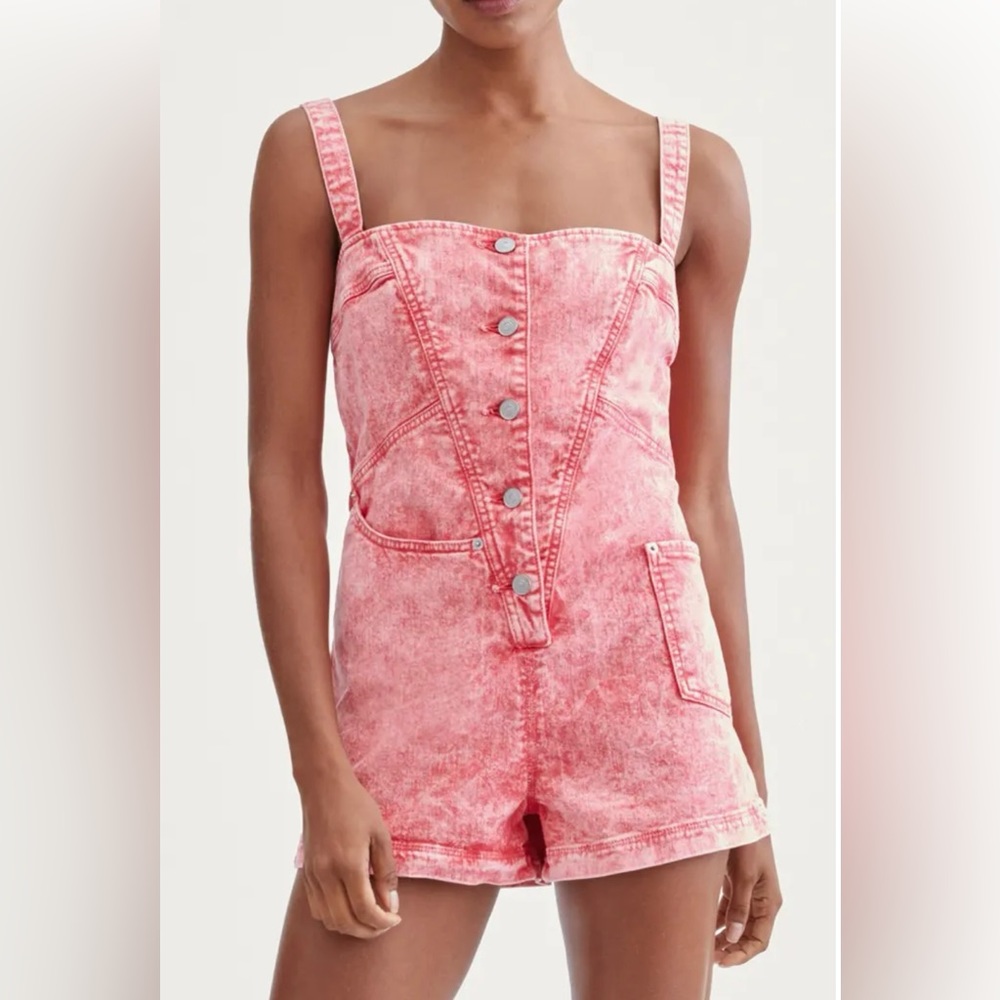 Asymmetric Pocket Romper in Acid Red